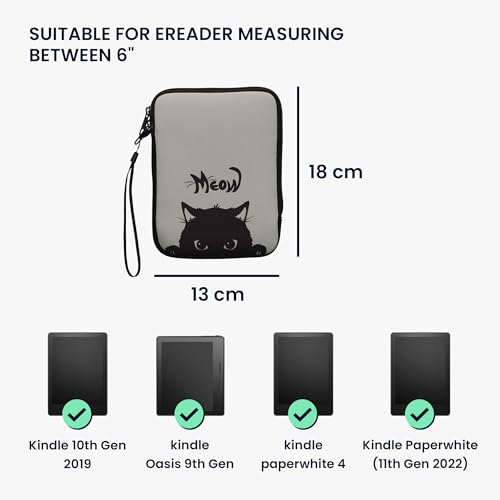 kwmobile Neoprene e-Reader Pouch Size 6\" eReader - Universal eBook Sleeve Case with Zipper, Wrist Strap - Grey/Black