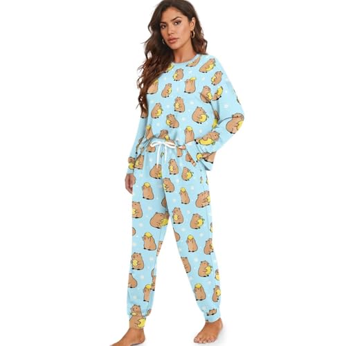 Image of Women's Pajamas Set Soft 2 Piece Loungewear Long Sleeve Pj Set Matching Sleepwear with Pockets for Women Plus Size