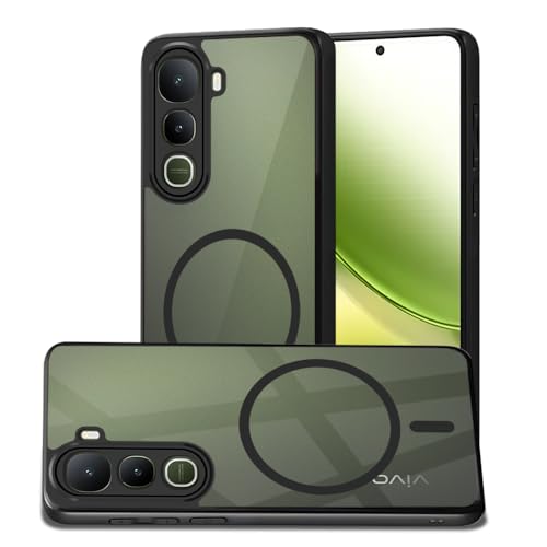 Image of AESTMO Vivo Y400 5G Back Cover | 360 Protection | Crystal Clear Hard Back Transparent | Compatible with MagSafe Accessories for Vivo Y400 5G (PC+TPU, Black Bumper)