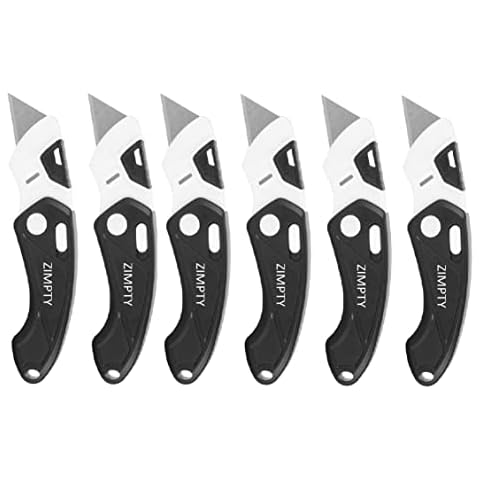 ZIMPTY ZY300 6-Pack Folding Utility Knife Quick-change SK5 Box Cutter for Cartons, Cardboard and Boxes, Back-lock Mechanism Cover