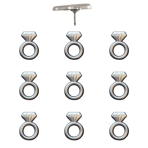 Image of Engagement Ring Push Pins - Silver Diamond Ring Map Pins for Cork Boards, Maps, or Lapel Use - Designed in USA - Set of 10