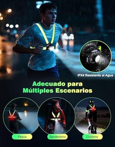 ISEYOU Luz para Correr, 500 Lúmenes Luz Running con LED Trasero Rojo, 6+2 Modos & Ajustable a 45°, Correas Reflectantes 360°, IPX4, USB-C Recargable Lámpara de Pecho para Caminar, Senderismo, Camping - imagen 8