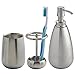 InterDesign Stainless Steel Bath Countertop Accessory Set, Soap Dispenser Pump, Toothbrush Holder, Tumbler - 3 Pieces, Brushed