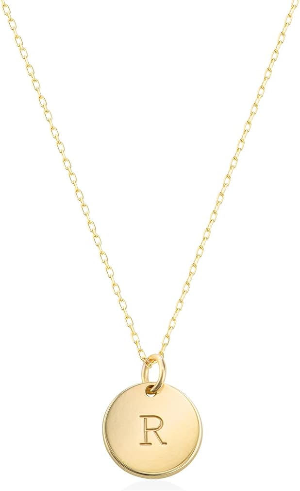 OAK & LUNA – Personalized Willow Disc Initial Necklace with/without Round (0.02 ct)/Heart (0.2 ct) Shaped Diamond – Dainty Gift for Her, Women, Mom – Custom Jewelry for Christmas, Mother’s Day