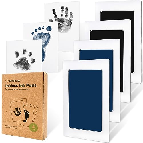 Image of 4-Pack Inkless Baby Hand and Footprint Kit - Mess Free Ink Pad for Newborn Keepsake, Dog Nose & Paw Print Kit, Clean Touch Ink Pad for Baby Hand & Footprints, Ideal New Mom Gifts(Jet/Navy)