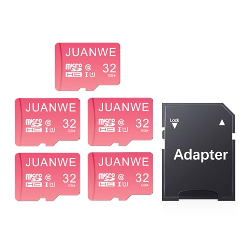 Image of JUANWE 32GB Micro SD Cards 5 Pack Memory Card, SDHC High-Speed U1 SD Card, 32GB TF Cards with Adapter for Phone, Dash Cam, Security Camera (5 Pack, Pink)