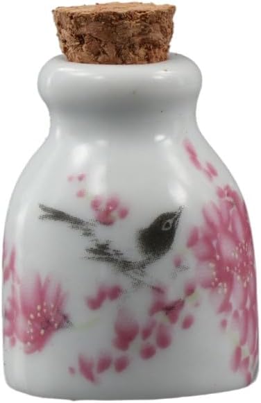 2Pcs Chinese Style Peony/Magpie Small Vase Porcelain Jar, Ceramic Bottle With Wooden Stopper, Glitter Powder Bottle image 4