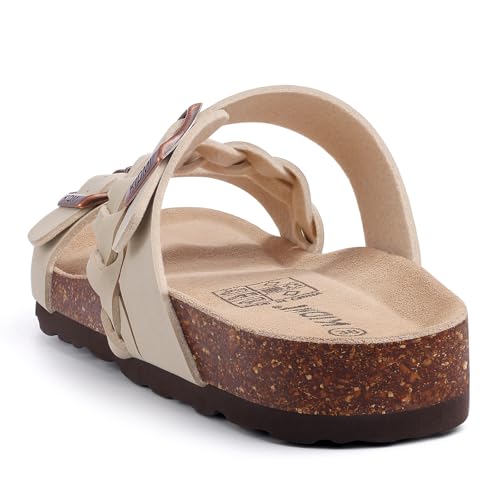 Image of KIDMI Women's Cork Footbed Sandals with Arch Support Comfortable Slip-On Slide Sandals With Adjustable Buckle for Summer