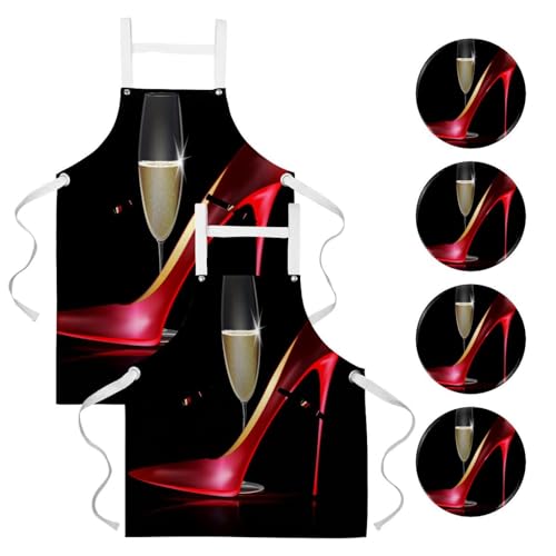 Lot de 2 tabliers de cuisine avec 4 broches motif talons rouges