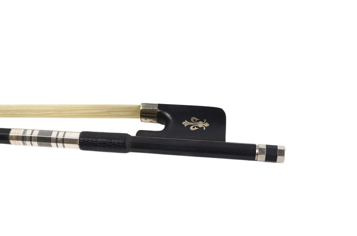 ModouString Carbon Fiber Cello bow 4/4 Ebony Frog Natural bow hair Well Balanced Lightweight Strong (Fleur de lis Inlay)