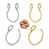 AVYRING Piercing falso de titanio de 20 g para mujeres y hombres (plata/dorado) para tabique, labio, nariz, piercing de aro de 8 mm, Titanio
