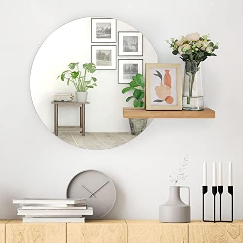 Flvzog Round Mirror, Wall Mirror 24 inch, Mirror with Shelf, Round Wall Mirror, Shelf is Removable, Circle Mirrors for Wall, for Wall Decor, Entryway, Bedroom, Living Room, Hallway, Farmhouse