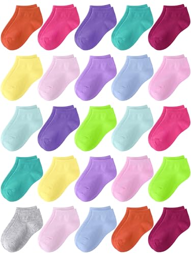 25 Pairs Toddler Socks Kids Low Cut Ankle Half Cushion Socks for Boys Girls 1-14 Years Old
