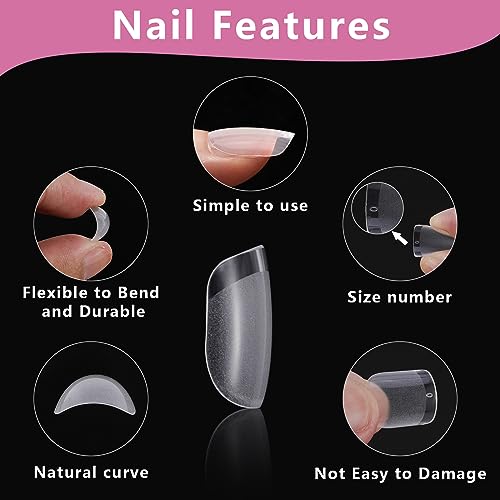 MWOOT 240 Pcs Short False Nails Tips,Full Cover Acrylic Extra Short Square Round Press on Nail,Artificial Fake Nail Design for Manicure Salon Home Nail Art Nail Extension(12 Sizes,Half Matte Clear) - Image 4
