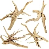 Tfwadmx Natural Driftwood for Aquarium, 6-8" 4 Pcs Wood Aquarium Decorations Fish Tank Log Reptile Tree Branches, Assorted Spider Wood Branch