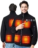 ARRIS Heated Fleece Jacket for Men, Electric Heating Warm Coat 7.4V Battery/8 Heating Areas/Phone Charging for Winter Use Black ……