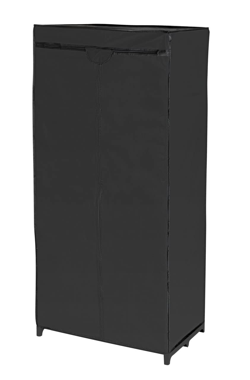 WENKO Kleiderschrank Mod. Deep Black mit Ablage und Kleiderstange für die Aufbewahrung von Textilien Metallgestell und PEVA-Bezug Maße 75 x 160 x 50 cm