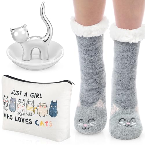 Image of Newtay 3 Pcs Valentines Day Gifts for Women, Ring Holder Makeup Bag Fuzzy Socks with Grippers, Cute Gifts for Holiday