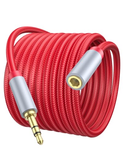 Image of 3.5mm Extension Cable 6.6ft - Headphone Extension Cable Nylon Braided Aux Cord Extender for Smartphones, Tablets, Media Players (No Mic Support) -Red