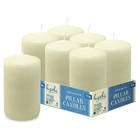 HYOOLA Ivory Pillar Candles 75/125 mm (3 x 5 Inch) - 6 Pack Unscented Pillar Candle Set - European Made Cover