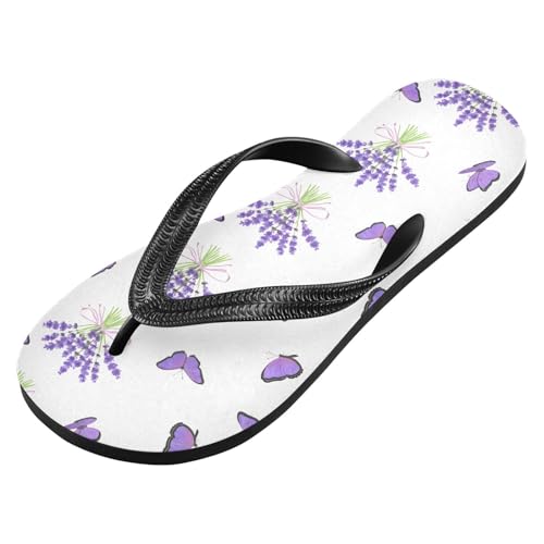 Lavender Butterfly White Flip Flops for Beach Thong Sandals Anti-slip Lightweight Flat Slippers for Travel Summer Outdoor2