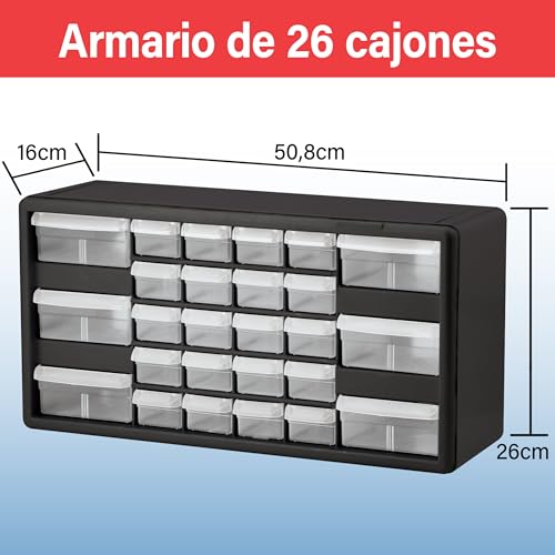 Miniatura 3 de Akro-Mils 10126 26-Drawer Plastic Drawer Storage Cabinet For Garage Organization, Teacher Toolbox, Makeup Organizer, And More, 50.8 Cm W X 15.24 Cm D X 25.4 Cm H, Black