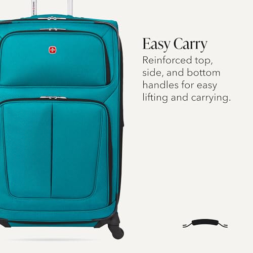 Image of SWISSGEAR Sion Softside Expandable Spinner Luggage Durable Lightweight Travel Suitcase, Teal, Checked-Large