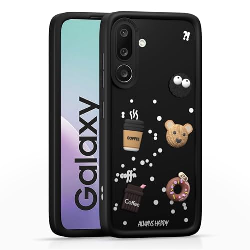 Image of Bintage Cute Fun Taddy| 3D Ball Bear| Donut| Coffee Rubber Case Camera Protection Back Cover Compatible for Samsung Galaxy F56 5G - Black