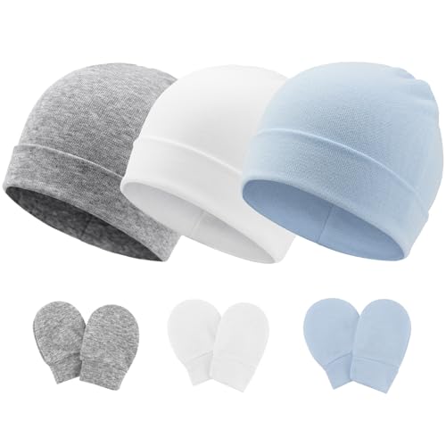 Image of BQUBO Newborn Girls Hats Baby Hat and Mittens Set Infant Caps Bow Hospital Beanie with No Scratch Mittens for Baby Boys Girls