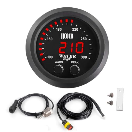 Image of 52mm Water Temperature Gauge with Alarm and 1 /2 NPT Sensor Car Digital Meter Red Display Green Ambient Light Temp 100-300F(-17~187C)