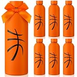 Teecyhooo 6 Pcs Basketball Insulated Water Bottles Bulk 17 oz Stainless Steel Sports Tumblers with Bow, Double Wall Vacuum Metal Flask Reusable Leakproof Small Mouth Bottles for Team Gifts