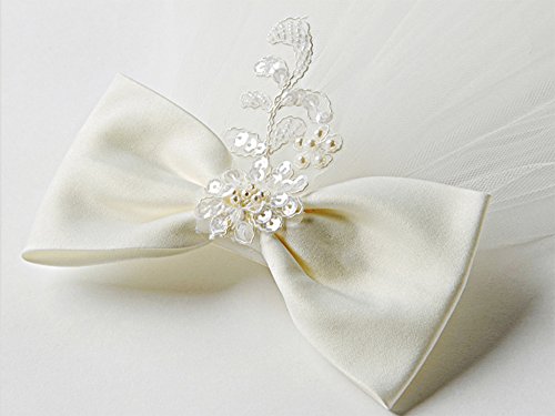 Elesa Miracle First Communion Flower Girl Bow Embroidered Wedding Veil, Ivory, In Gift Box