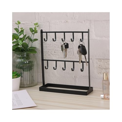 鍵置き 雑貨 キーボックス 玄関用 鍵収納 収納フック キーフックスタンド 時計置き場 イヤリング ネックレス 充電ケーブル 小物入れ アクセサリースタンド 省スペースI5 (黒)