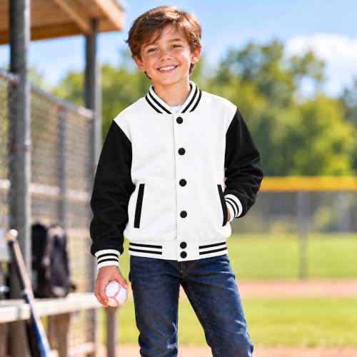 Image of Kids Baseball Jackets Boys Girls Fit Varsity Jacket Casual Lightweight Plain Button Cardigan School Coat
