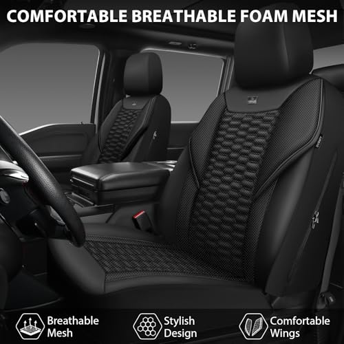 Image of CAR PASS 3D Foam Mesh Leather Car Seat Covers Full Set,Breathable Mesh Faux Leather Seat Covers for Car,Universal Fit for SUV Truck Sedan Automotive, Armrest Airbag Compatible,Black