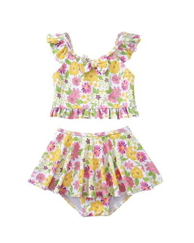 Saeaby Girls 2 Piece Tankini Swimsuit Bathing Suit Adjustable Straps Ruffled Floral Summer Girls' Swimwear for 3-8 Years