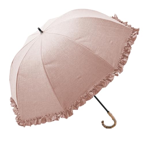 100%遮光 日傘 長傘 【Rose Blanc】 日傘 晴雨兼用 UVカット 1級遮光 撥水 ブランド おしゃれ レディース かわいい 母の日 ショートサイズ 50cm シングルフリル ダンガリー 2f1-d 長傘タイプ(ダンガリーピンク)