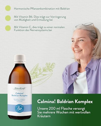 Calmina! Baldrian-Lavendel Tropfen 200 ml – alkoholfrei mit Melisse & Passionsblume – vegan & ohne Zusatzstoffe - Pflanzliche Entspannungsformel - Made in Germany