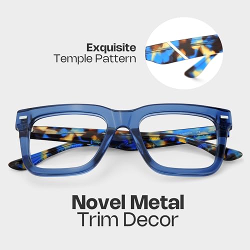 Image of Zeelool Square Glasses Frames for Men Fashion Blue Fake Eyeglasses With Clear Lens Vintage Acetate Full Eyewear Glasses Redina JGA270431-03