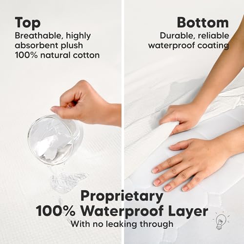 Image of 2-Pack Waterproof Crib Mattress Protector Cover Fitted - Quiet Baby Crib Mattress Pad Sheets, 52 inch x 28 inch Soft Quilted Cotton Baby Sheet, Machine Washable, Easy Fit, Durable (Soft White /Quin)