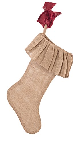 Fennco Styles Holiday Décor Ruffle Trim Jute Burlap Xmas Tree Skirt, 53-inch Round (Natural, 13