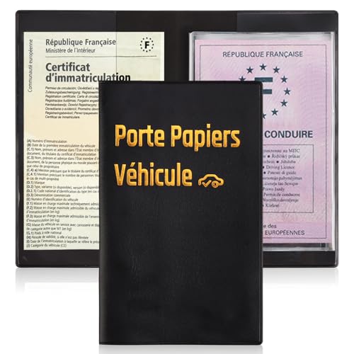 jiawaggag 1 Pack Porte Papiers Voiture avec Étui 3 Volets Transparent Étui Carte Grise Porte Documents Véhicule 20x16cm pour Pochette Permis De Conduire La...