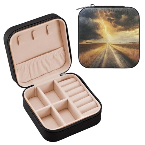 Ttgoth Thunderstorms joyero para mujeres y niñas estuche portátil de joyería de viaje de cuero PU anillos pendientes collar organizador de joyas estuche 10 x 10 x 5 cm