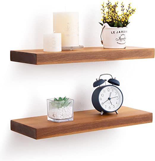 carpentray Floating Shelves 16 Inch Long Wall Mounted, Rustic Farmhouse Wooden Wall Shelf Set of 2, Solid Sheesham Wood Floating Shelf for Bathroom, Kitchen, Living Room