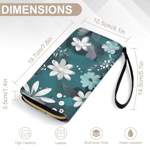 Women Wallets Teal Grey And White Floral_76917038 Leather Wallet for Women Thin Wallet with Zipper Pocket Card Holder2