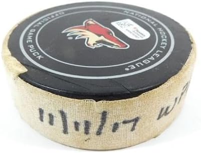 2017 Arizona Coyotes vs. Winnipeg Jets Game Used Puck 11-11-17 AA0016367 - NHL Unsigned Game Used Pucks