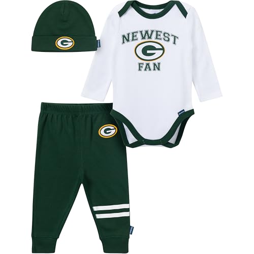 Image of Gerber NFL baby-boys 3-piece Onesie Bodysuit, Active Pant and Cap Set