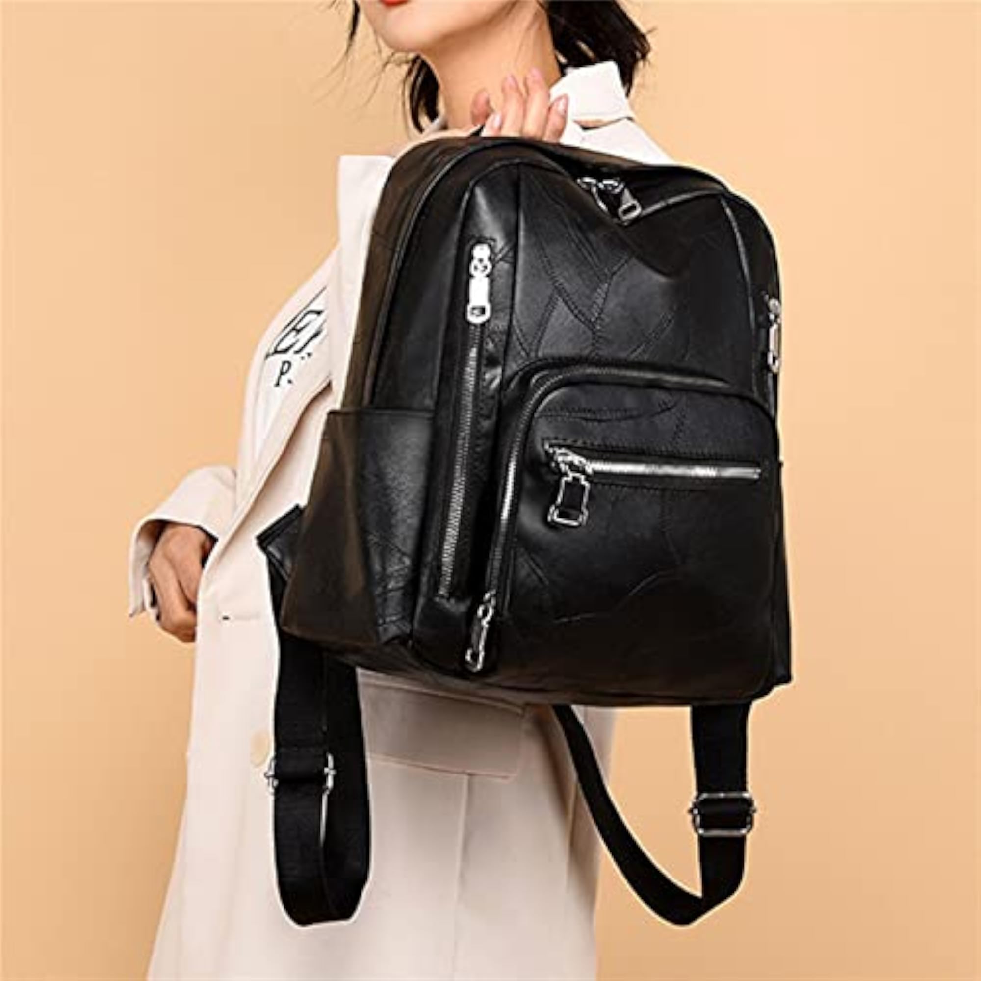 Vintage Leather Backpack for Women, Large Capacity