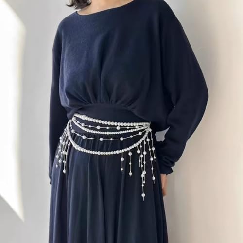 Multilayer Pearl Waist Chain Belt for Women Fashion Adjustable Big Pearls Belt Chain Pearls Tassel Belly Body Chain Prom Rave Body Accessories Jewelry for Dresses Jeans4