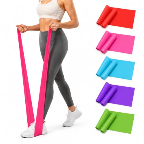 Orta Sertlik Egzersiz Bandı, 150 cm Pilates Bandı, Esnek Latex Direnç Lastiği, Yoga Fitness Fizik Tedavi Esneme ve Kuvvet Antrenmanı için Taşınabilir Spor Bandı (Asorti Renk)